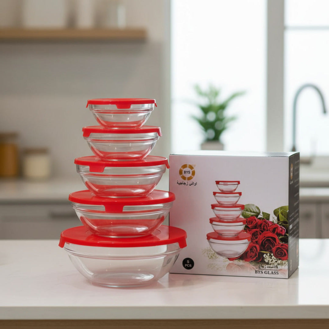 طقم أواني زجاجية مع أغطية محكمة – جودة عالية