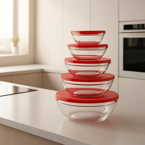 طقم أواني زجاجية مع أغطية محكمة – جودة عالية